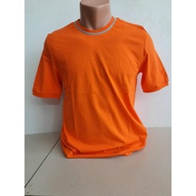 Aka Turuncu Bisiklet Yaka Kısa Kol Ribanalı Penye T-Shirt