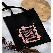 Bk Gift Kişiye Özel İsimli Anneler Günü Tasarımlı Siyah Kumaş Bez Çanta, Baskılı Omuz Çantası, Alışveriş Çantası, Anneler Günü Hediyesi, Anneye Hediye-7