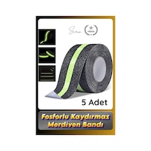 Bant 5 Adet Fosforlu Kaydırmaz Merdiven Bandı 5 Cm X 3 M Fotolümenli Yeşil Zemin Güvenlik Basamak