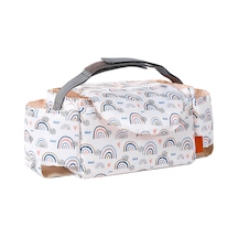 Xindoker Bebek Arabası Organizer Çantası - Su Geçirmez Büyük Kapasiteli - Süt Biberi, Bezi, Havlu Saklama - Beyaz Gökkuşağı Desenli Beyaz