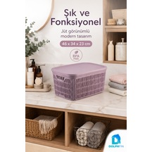 Jute Çok Amaçlı Sepet 3 Lü Set 1,5 L 2,5 L 5 L Plastik Mutfak Banyo Dolap İçi Düzenleyici Mor
