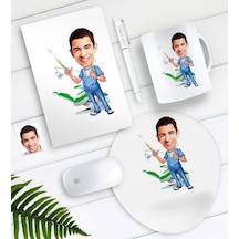 Kişiye Özel Bay Diş Hekimi Karikatürlü Defter Kalem Kupa Mouse Pad Seti-4