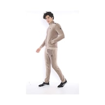Erkek Spor Slimfit/dar Kalıp Kalıp-dik Yaka-4 Cepli Fitilli Kadife Kumaş Vizon Eşofman Takımı-3652 - M Vizon