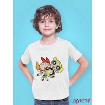 Bumeta Powerpuff Girls Buttercup Bubbles Blossom Çocuk Tişört T-shirt Beyaz