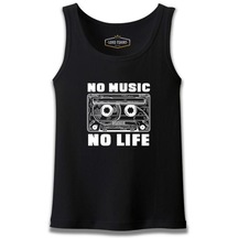 No Music No Life Cassette Tape Siyah Erkek Atlet 001