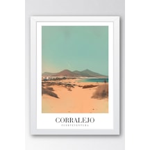 Corralejo Fuerteventura Spain Vintage Seyahat Posteri Çerçeveli Tablo - Premium Elit Duvar Dekoru Beyaz