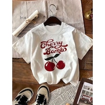 Uyguntarz Unisex Cherry Bomb Baskılı Tasarım Tshirt Beyaz