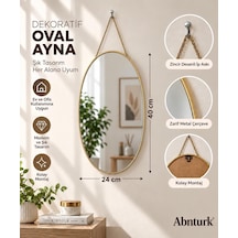 Tr 40x24cm Dekoratif Oval Duvar Aynası-metal Çerçeveli Salon Mutfak Antre Banyo Aynası Diğer