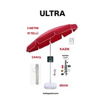 Outdoor 200 Cm Plaj Bahçe Balkon Kamp Kırmızı Şemsiye, Taşıma Çantası, Kazık Ve Bidon Seti Diğer