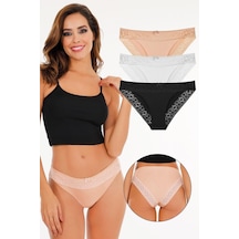Sensu Kadın Lazer Kesim Dantelli Slip Külot 3'lü Paket Set - Kts3101 Model-1 Yeşil