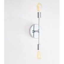 Retro Modern Krom Dekoratif 2 Li Rustik Duvar Aplik Gümüş