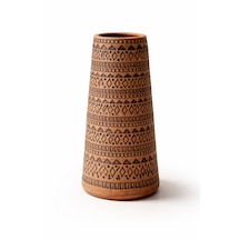 Siyah El Yapımı Terracotta Vazo Kabartmalı Modern Boho Dekor Salon Konsol Sehpa Dekoru Altın - Siyah