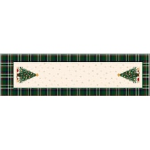 Yılbaşı Temalı Dijital Baskılı Runner Örtüsü Christmas Yeşil 40x140 Cm Çok Renkli