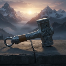 İskandinav Mitolojisi Thor Un Çekici Mjölnir - Antik Gümüş Kaplama Dekoratif Obje 17,3 X 10,7 Cm