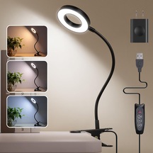 Adaptörlü Işık Üzerinde Masa Lambası Klipsi, Usb Şarj Bağlantı Noktalı 48 Led Okuma Lambası, 3 Renk Modu 10 P