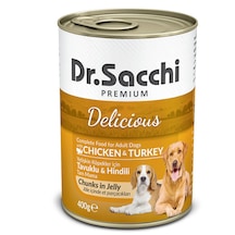 Dr.Sacchi Premium Delicious Tavuklu ve Hindili Konserve Yetişkin Köpek Maması 10 x 400 G