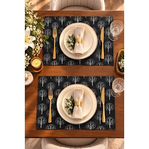 2'li Siyah Amerikan Servis Seti 45x30 Cm Pvc Supla Beyaz Ağaç Desenli Siyah - 943733892 Siyah