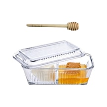 Frigo Bölmeli Saklama Kabı, Reçellik, Ballık, Kahvaltılık + Baran Ahşap Bal Kaşığı Daldız Şeffaf