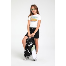 Escabel Kız Çocuk Baskılı Kısa Boy Tshirt Beyaz