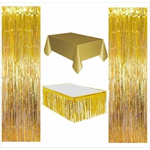 4 Parça Gold Masa Örtüsü,gold Masa Eteği, 2 Adet Gold Arka Fon