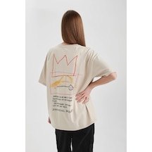 Defacto Sevgililer Günü Jean Michel Basquiat Oversize Fit Bisiklet Yaka Baskılı Kısa Kollu Tişört C3567ax24smbg106