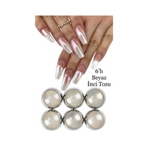 6 Adet İnci Tırnak Tozu Holografik Beyaz İnci Tozu Set Nail Art Tozu Tırnak Süsleme Beyaz
