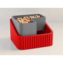 3d Baskı Fıstık Kasesi - Çift Hazneli Kabuk Ayırıcı Sunum Kasesi - Kırmızı Gri Çok Renkli