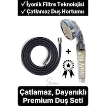 Premium Duş Seti 3 Fonksiyonlu Tasarruflu Başlık Esnek Kırılmaz Çatlamaz Paslanmaz Sızdırmaz Hortum Mat - Siyah