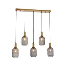 Rsylight Rero Metal Masa Üstü Dekoratif Rustik 5 Li Füme Camlı Sarkıt Avize Altın - Füme