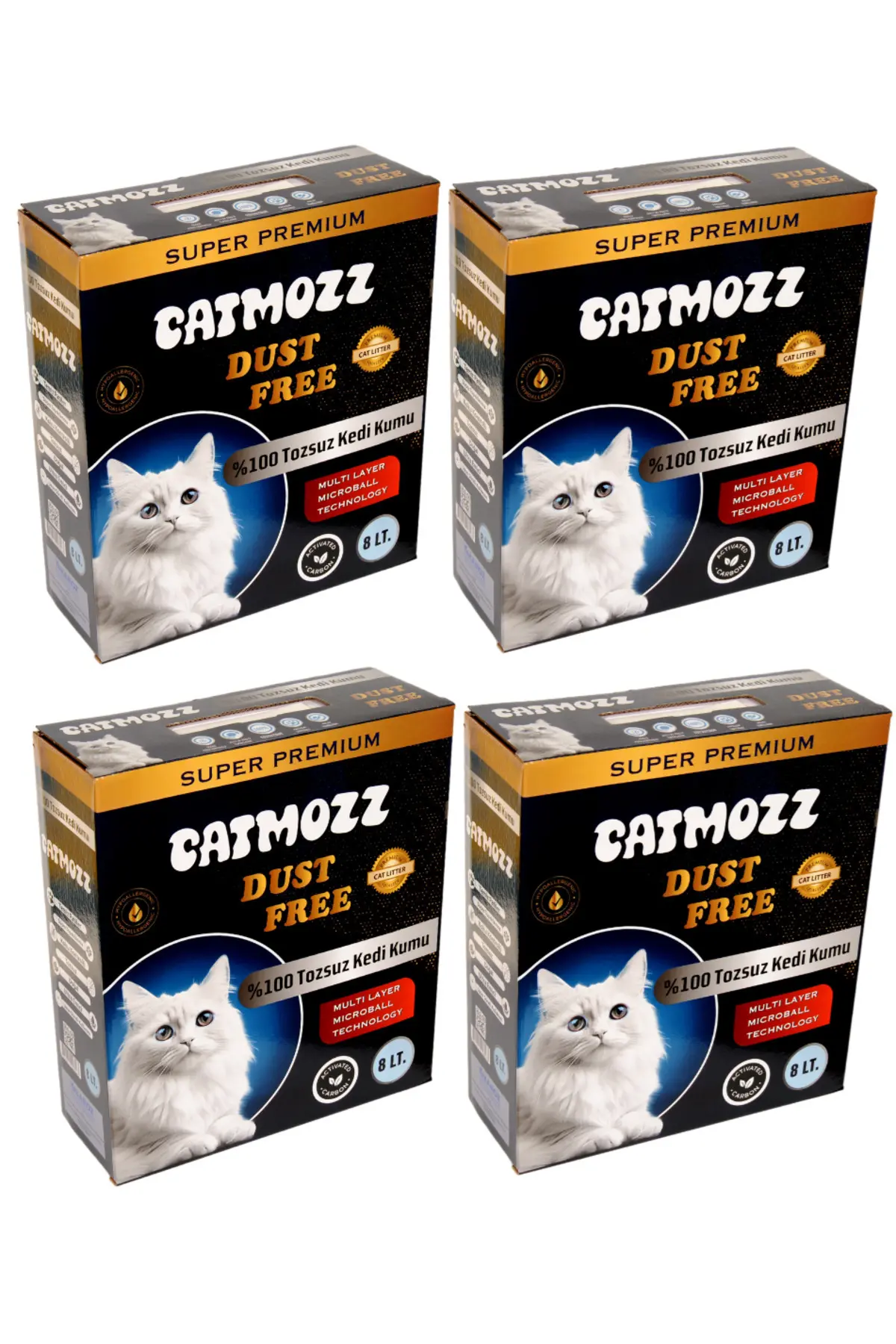 Catmozz Dust Free %100 Tozsuz Süper Premium Aktif Karbon Topaklaşan Hipoalerjik İnce Kedi Kumu 8 Lt X 4 Adet