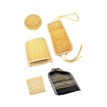 5 Li Banyo Hamam Kese Seti Doğal Kabak Lifi Yüz + Vücud + Sırt + Sabun + Kese // Set10