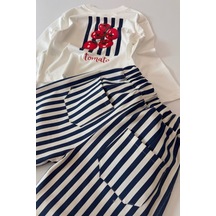Erkek Çocuk Domates Baskılı Sweatshirt Ve Çizgili Gabardin Pantolon Çok Renkli