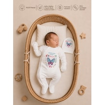 Pia Baby İsimli Kız Bebek Tulum %100 Pamuk İsme Özel Organik Baskılı Bebek Tulumu 2041tyx Ekru