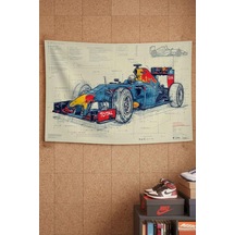 Red Bull Formula 1 Yarış Aracı Blueprint Dekoratif Duvar Örtüsü Duvar Halısı Beyaz