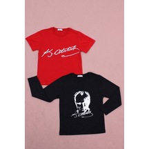 Fyk Kids 2'li Atatürk-imza Farklı Desenli Erkek-kız Çocuk T-shirt Siyah - Kırmızı