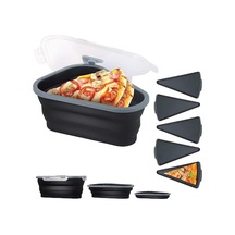 Mamül Kalitesi Silikon Pizza Depolama Kutusu - 5 Mikrodalga Uyumlu Servis Tablası İle Yeniden Kullanılabilir, Leak-proof, Bpa Free Siyah Siyah Siyah