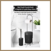Bezos Metal Standlı Yuvarlak Kovalı & Kağıtlıklı & Fırçalıklı Siyah Banyo Takımı 22