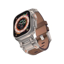 Mutcase - iOS Uyumlu Watch Ultra 49mm - Kordon Metal Başlıklı Suni Deri Kordon Krd-114