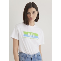 Mavi - Doğa Dostu Make The Planet Great Again Baskılı Tişört 16 Beyaz