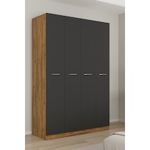 Aeka Ae-3190 Burç 4 Kapaklı Çok Bölmeli Askılı Raflı Ve Çekmeceli 210x140x53cm Gardırop Çam - Antrasit