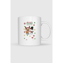 Feliz Navidad Yeni Yıl Yılbaşı Geyik Kardanadam Tasarımlı Kupa Bardak Beyaz