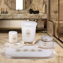 Shems Krem 6 Prç Kirli Çamaşır Sepeti Seti + Banyo Paspası  Seti Krem