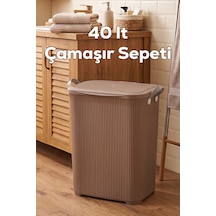 Porsima 0750-2 Stil Kapaklı Kirli Çamaşır Sepeti - Dikdörtgen Kirli Çamaşır Sepeti Mokka 40lt Kahverengi