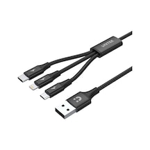 Unıtek Usb-a 3in1 Hızlı Şarj Kablosu 1.2mt 2.4a Mıcro Usb, Type-c, Lıghtnıng C14049bk