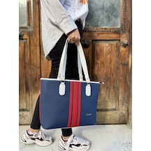 Just Polo Kadın Orijinal Just Polo Yeni Sezon Büyük Boy 3 Bölmeli Lüks El Ve Omuz Çantası Shoulder Bag Lacivert - Kırmızı