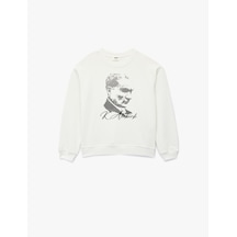 Koton Atatürk Baskılı Uzun Kollu Bisiklet Yaka Pamuklu Sweatshirt Ekru 6wkg10422ak Ekru