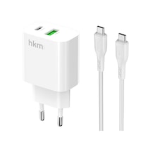 Bolt Duo 20W Usb-A Ve Type-C Çift Portlu Hızlı Şarj Aleti Type-C Kablo Ve Adaptör Seti Beyaz