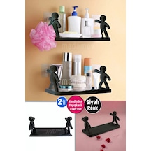Madamev 2li Kendinden Yapışkanlı Craft Siyah Banyo Mutfak Rafı Siyah