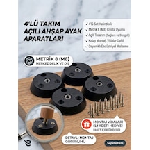 Ahşap Ayak Aparatı Açılı 4'lü Set Vida Hediyeli Masa Sandalye Puf Zigon Sehpa Ayakları Bağlantı Aparatı M8 Gri - Siyah