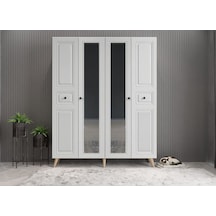 Nossa Membran 4 Kapaklı Portmanto Montaj Dahil Meşe Beyaz 140 Cm